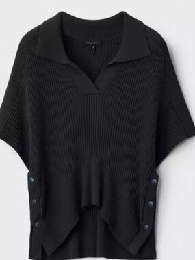 Rag & bone Charcoal Ribbed Knit Polo Button Detail